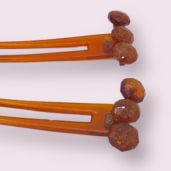 Antique Amber Hairpin Forks Victorian Ornamental Styling Accessory Set - Picture 3 of 11